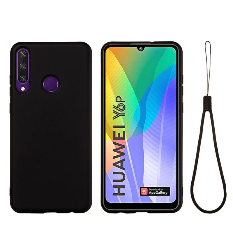 Hülle Huawei Y6p Schwarz Flüssiges Silikon Mit Armband