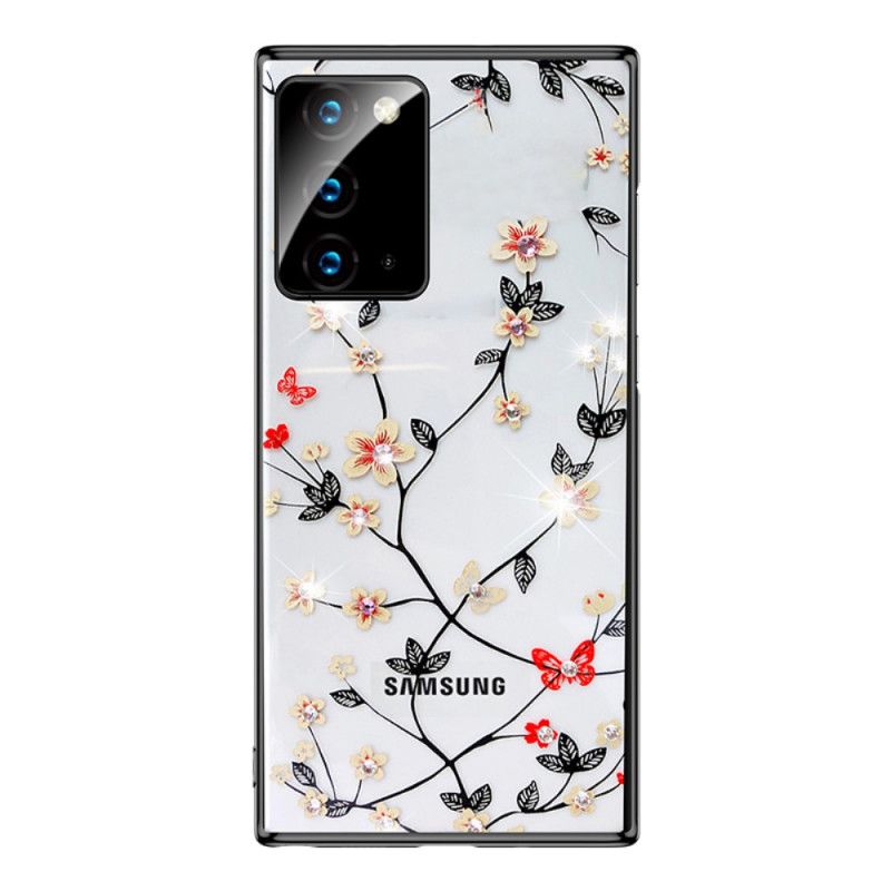 Hülle Samsung Galaxy Note 20 Schwarz Sulada-Blüten Und Metalleffekt