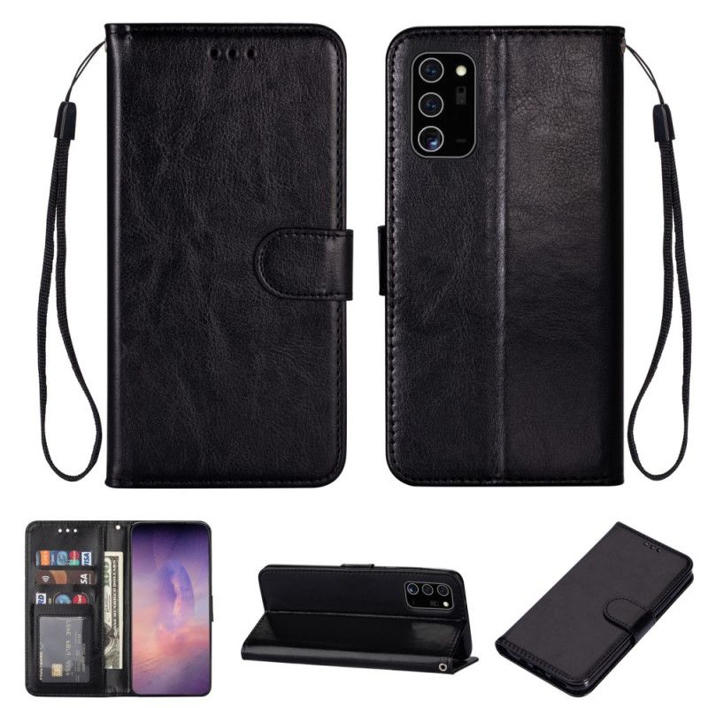 Lederhüllen Samsung Galaxy Note 20 Schwarz Einfarbige Serie Mit Armband