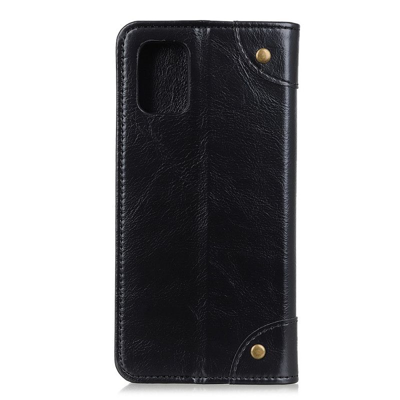 Flip Case Für Samsung Galaxy A02S Schwarz Vintage Spaltledernieten