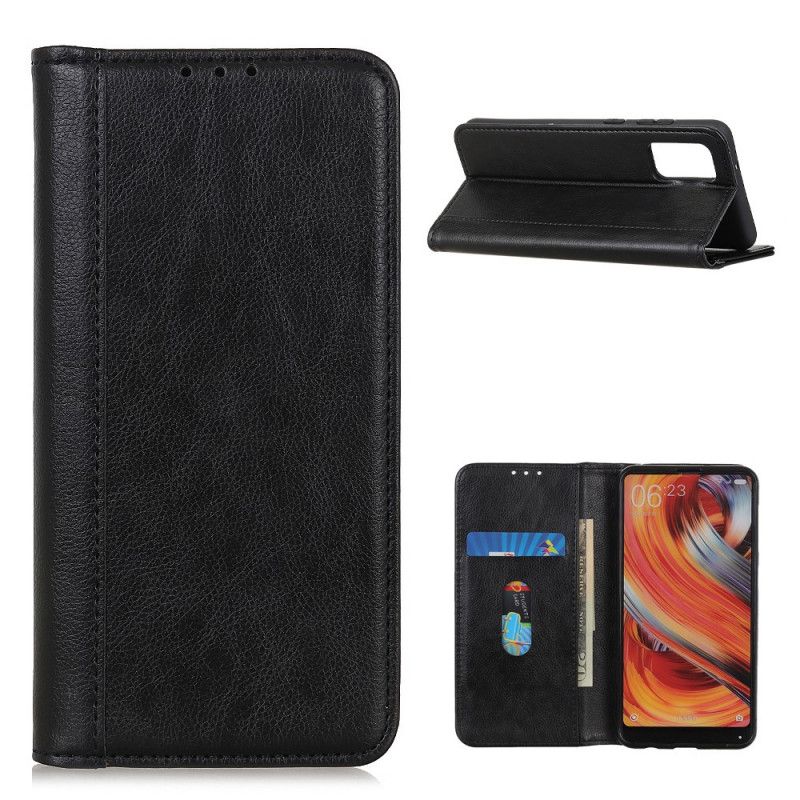 Flip Case Samsung Galaxy A02S Schwarz Farbiges Geteiltes Litschileder