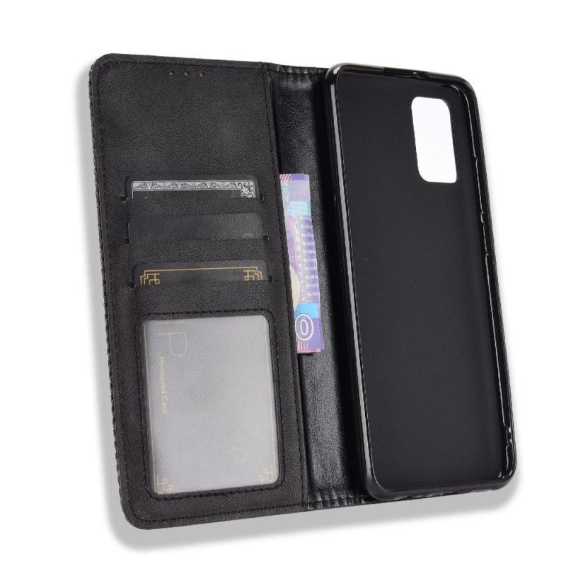 Flip Case Samsung Galaxy A02S Schwarz Handyhülle Stilisierter Vintage-Ledereffekt