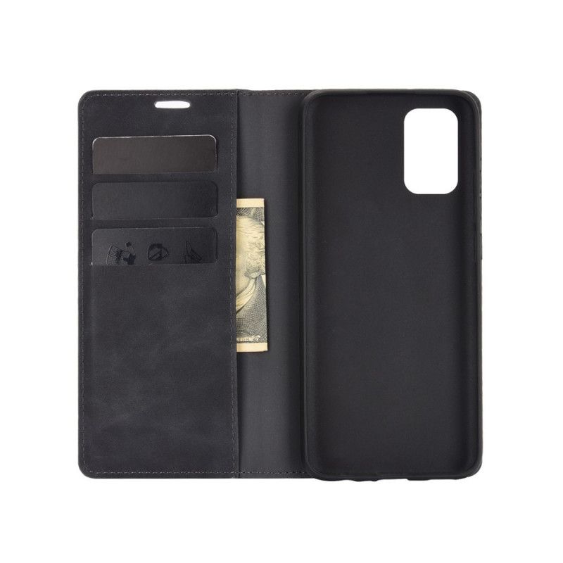 Flip Case Samsung Galaxy A02S Schwarz Weicher Ledereffekt