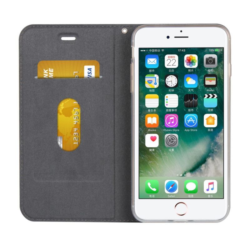 Flip Case Für iPhone 7 Plus / 8 Plus Schwarz Kunstleder Mit Riemen