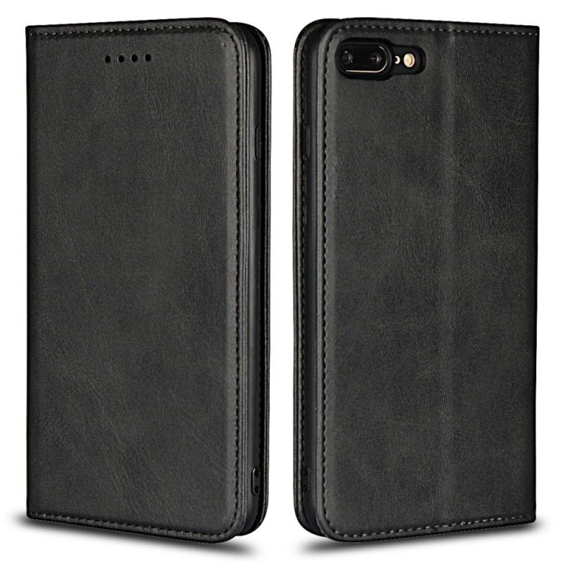 Flip Case iPhone 7 Plus / 8 Plus Schwarz Premium-Kunstledernähte