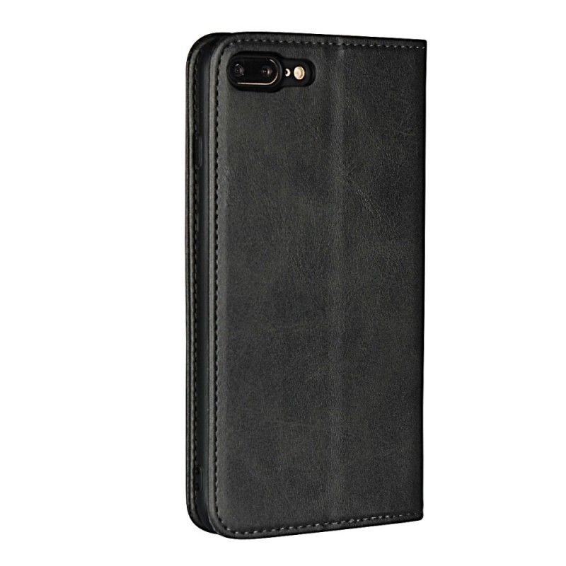 Flip Case iPhone 7 Plus / 8 Plus Schwarz Premium-Kunstledernähte