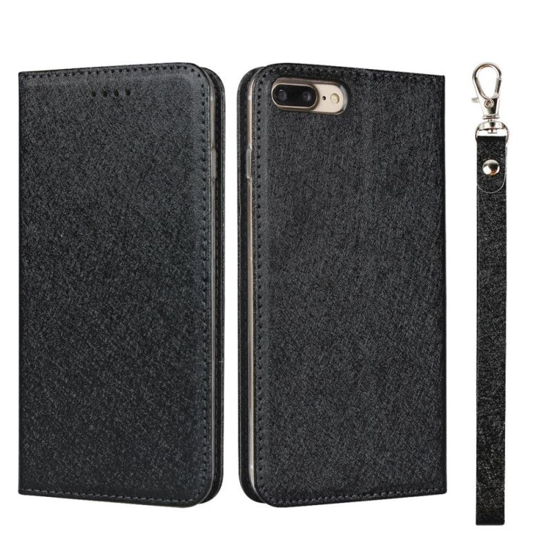 Flip Case iPhone 7 Plus / 8 Plus Schwarz Weicher Lederstil Mit Riemen