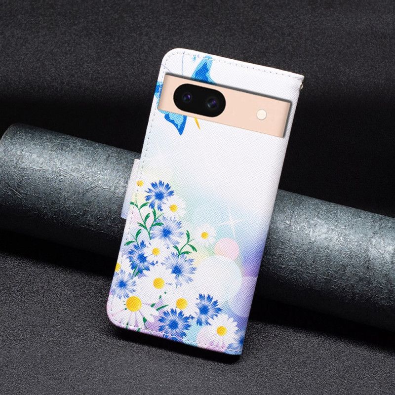 Lederhüllen Für Google Pixel 8a Schmetterlinge Und Blumen Aquarell