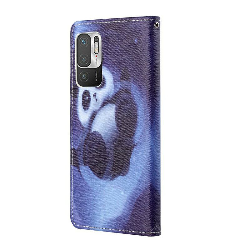 Flip Case Für Poco M3 Pro 5G Mit Kordel Panda Space Mit Schlüsselband