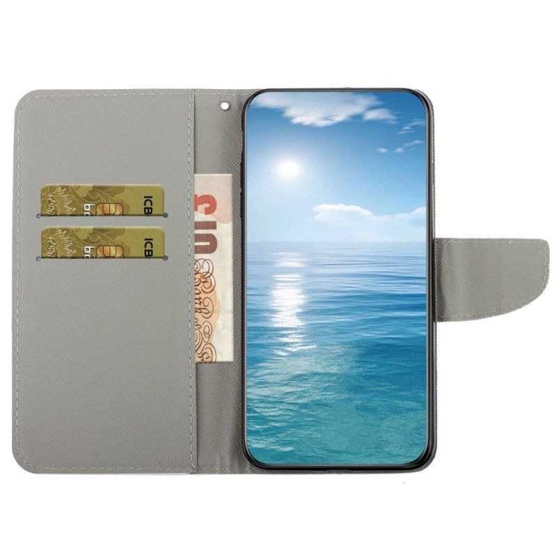 Flip Case Für Samsung Galaxy A14 / A14 5G Mit Kordel Marineblaues Armband