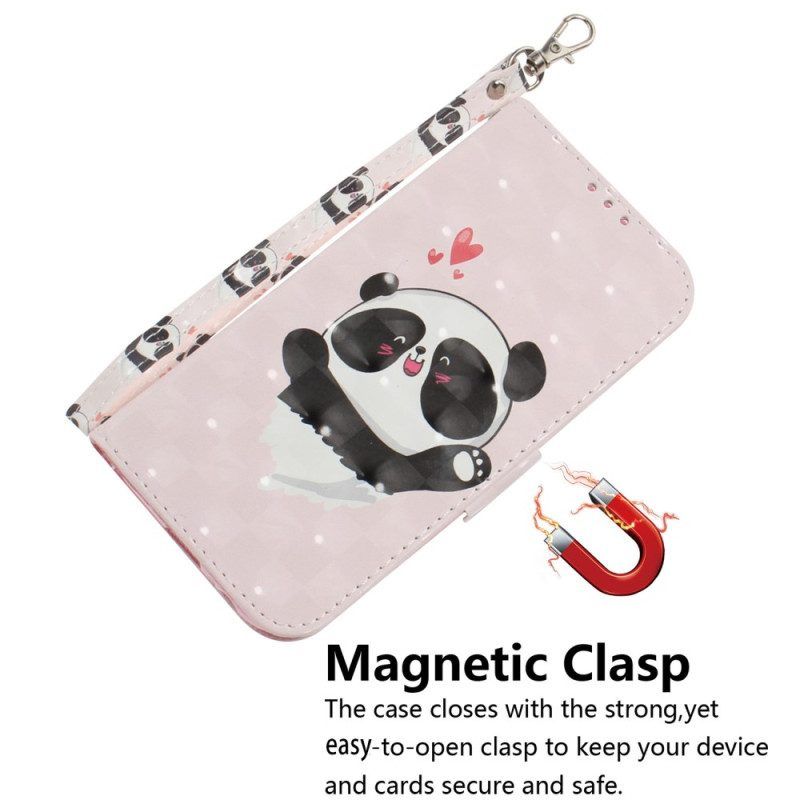 Flip Case Für Samsung Galaxy A14 / A14 5G Mit Kordel Panda Love Mit Schlüsselband