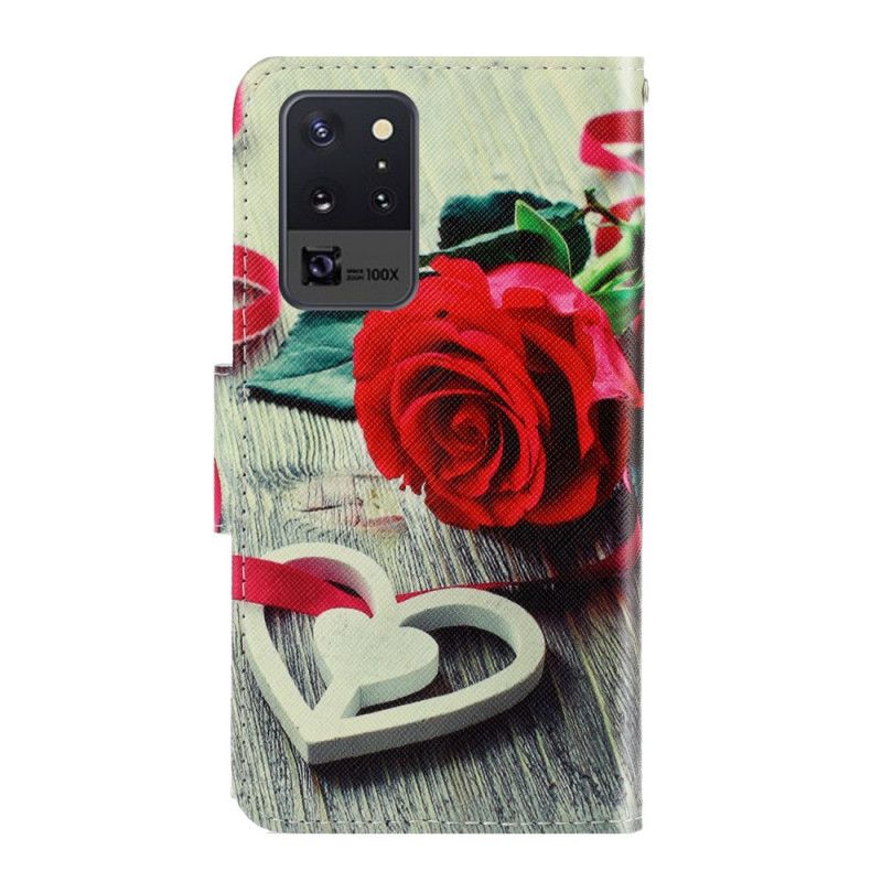 Lederhüllen Samsung Galaxy Note 20 Ultra Romantische Rose Mit Tanga