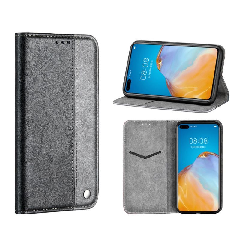 Flip Case Für Huawei P40 Grau Zweifarbiger Ledereffekt