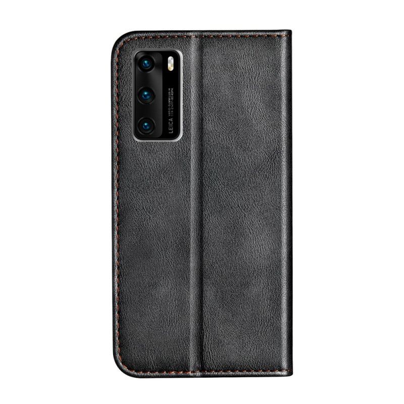 Flip Case Für Huawei P40 Grau Zweifarbiger Ledereffekt