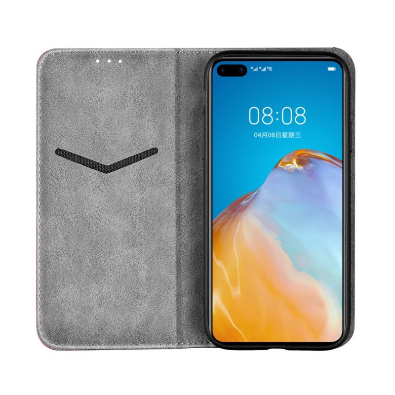 Flip Case Für Huawei P40 Grau Zweifarbiger Ledereffekt