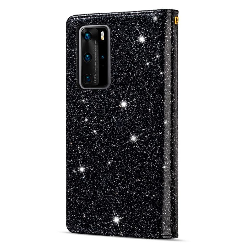 Lederhüllen Huawei P40 Schwarz Brieftasche Mit Pailletten