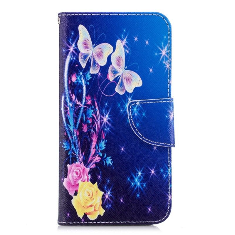 Lederhüllen Für Huawei P20 Lite Pink Schmetterlinge In Der Nacht