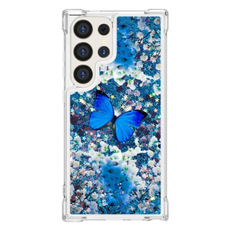 Hülle Samsung Galaxy S24 Ultra 5g Handyhülle Blauer Schmetterlingsglitter