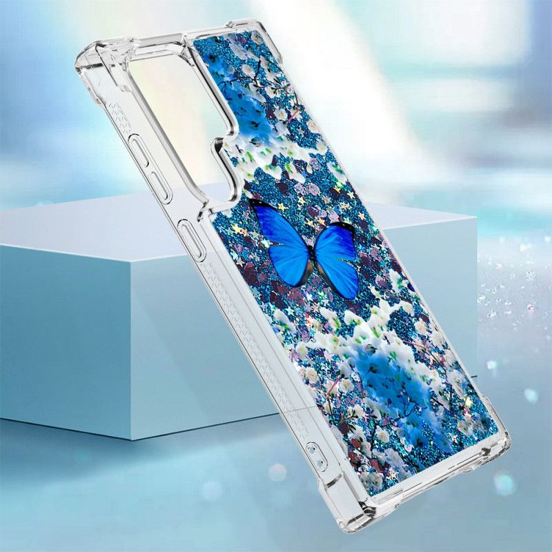 Hülle Samsung Galaxy S24 Ultra 5g Handyhülle Blauer Schmetterlingsglitter