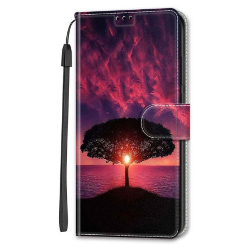 Lederhüllen Für Samsung Galaxy S24 Ultra 5g Black Tree Und Sunset Strap