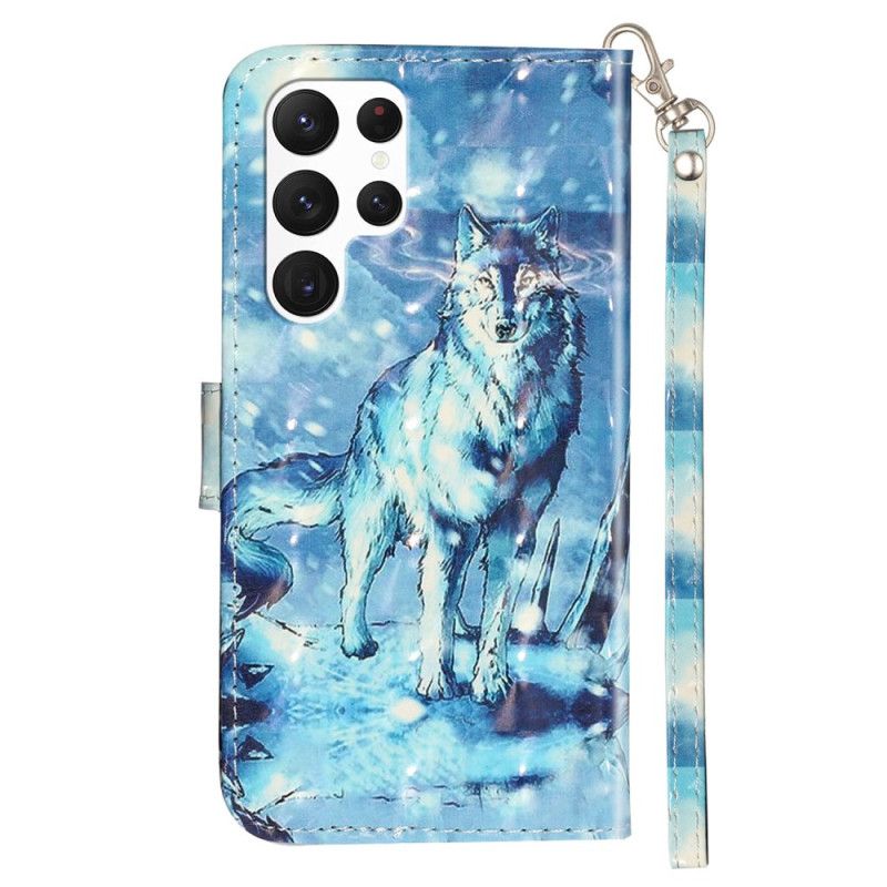 Lederhüllen Samsung Galaxy S24 Ultra 5g Handyhülle Schneewolf Mit Riemen