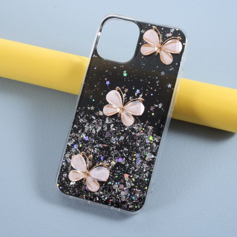 Hülle iPhone 12 Pro Max Schwarz 3D Schmetterlingsglitter