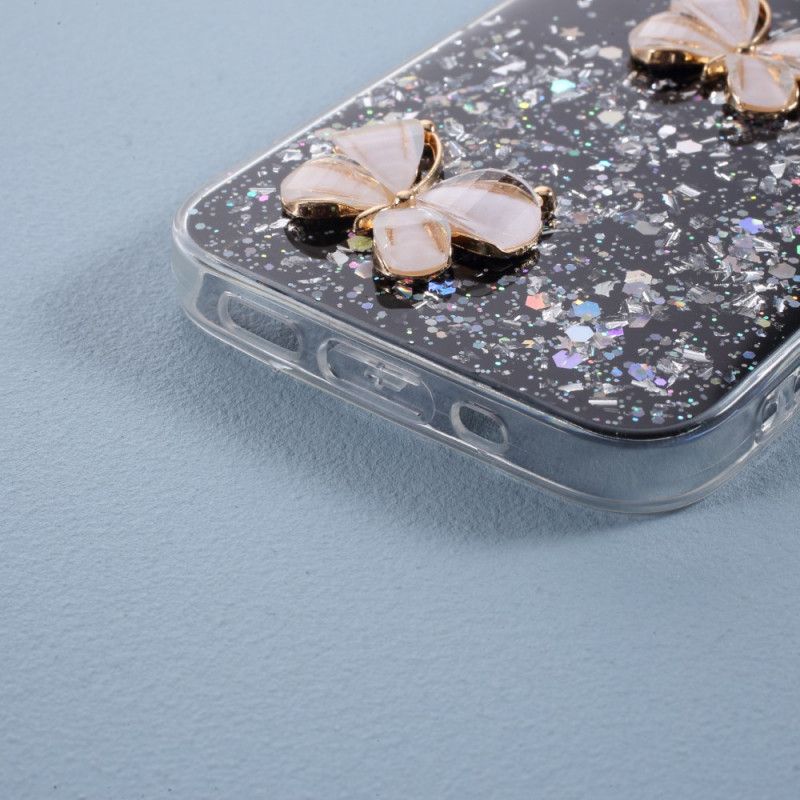 Hülle iPhone 12 Pro Max Schwarz 3D Schmetterlingsglitter