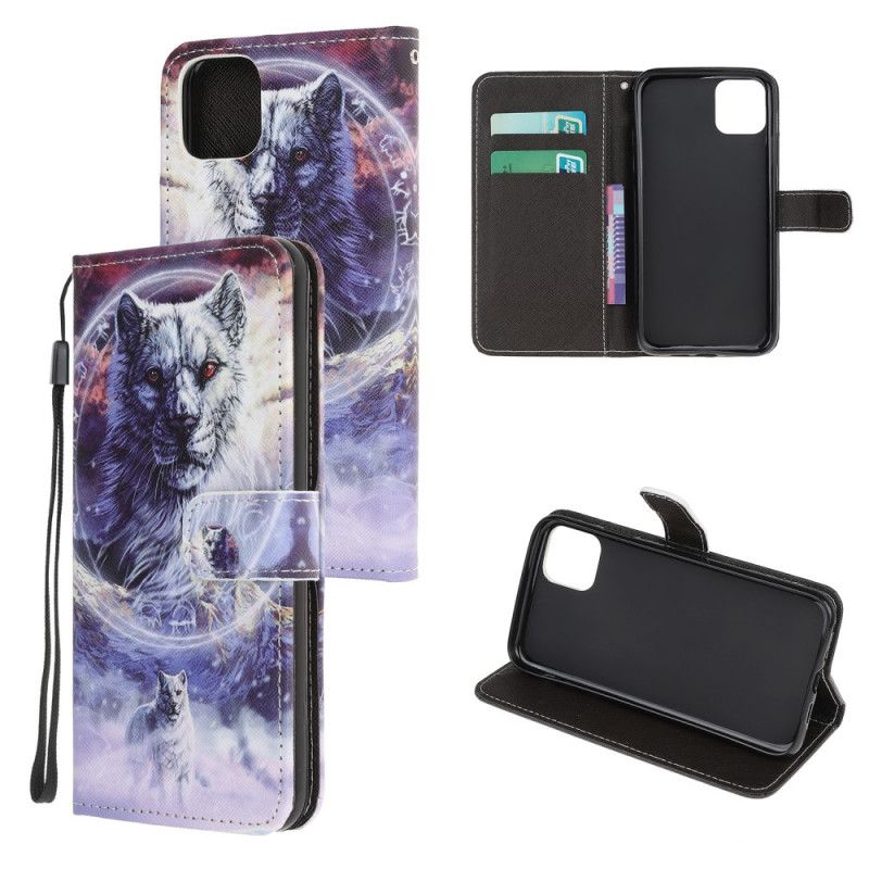 Lederhüllen Für iPhone 12 Pro Max Wolf Im Winter Mit Tanga