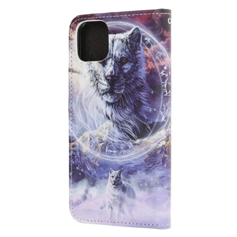 Lederhüllen Für iPhone 12 Pro Max Wolf Im Winter Mit Tanga