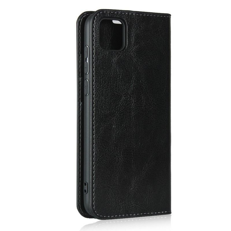 Flip Case Für Huawei Y5p Schwarz Echtes Leder