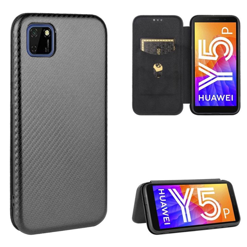 Flip Case Huawei Y5p Schwarz Kohlefaser