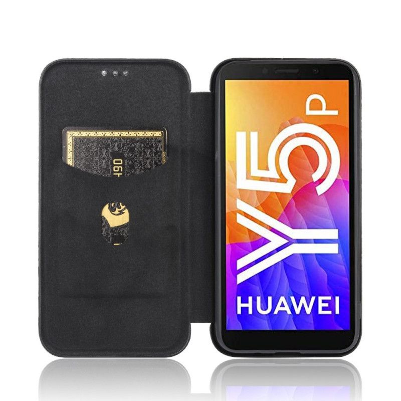 Flip Case Huawei Y5p Schwarz Kohlefaser