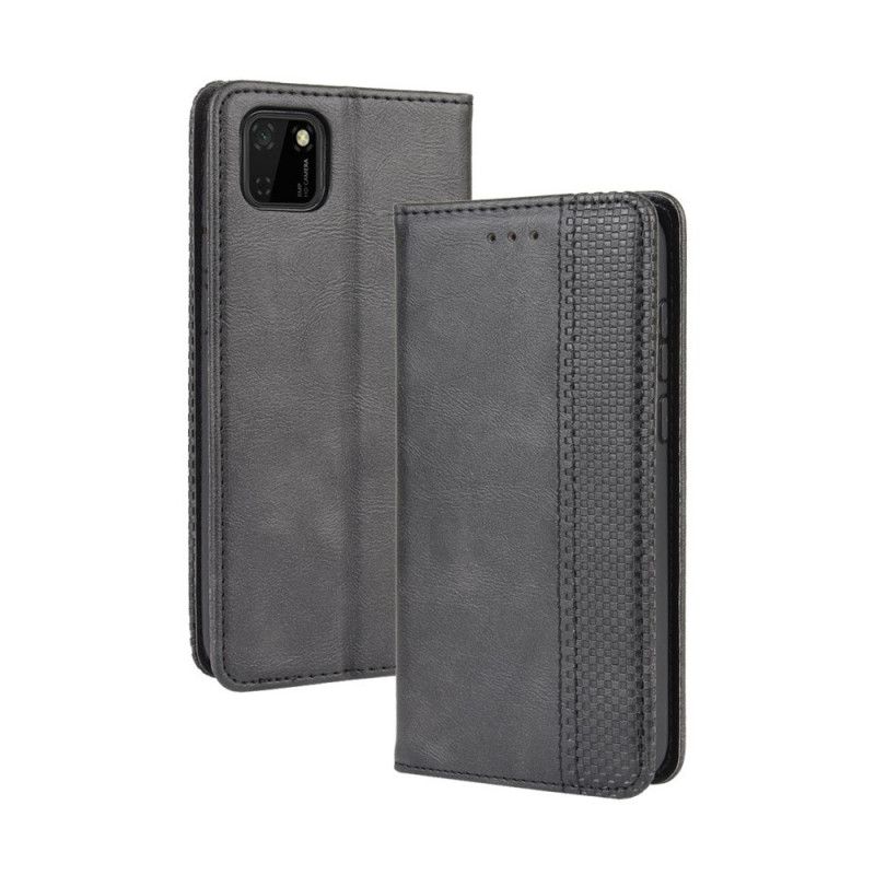 Flip Case Huawei Y5p Schwarz Stilisierter Vintage-Ledereffekt