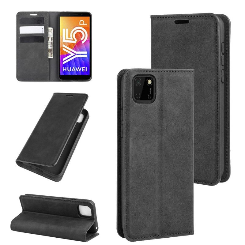 Flip Case Huawei Y5p Schwarz Weicher Ledereffekt