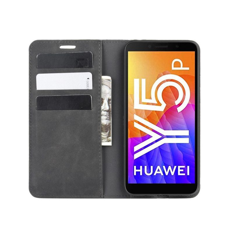 Flip Case Huawei Y5p Schwarz Weicher Ledereffekt