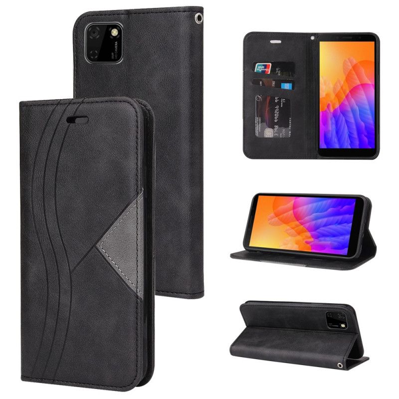 Flip Case Huawei Y5p Schwarz Wellenlederstil