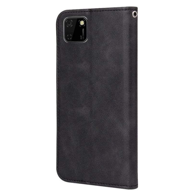 Flip Case Huawei Y5p Schwarz Wellenlederstil