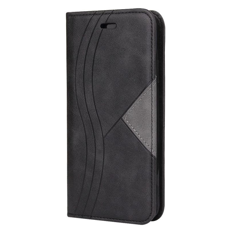 Flip Case Huawei Y5p Schwarz Wellenlederstil