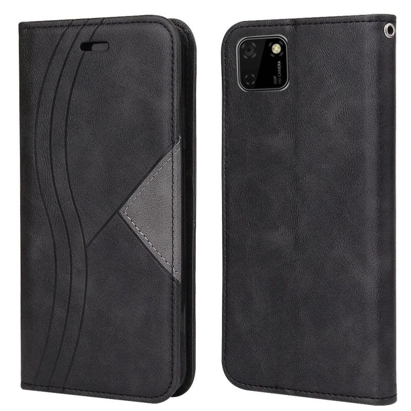 Flip Case Huawei Y5p Schwarz Wellenlederstil