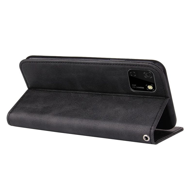 Flip Case Huawei Y5p Schwarz Wellenlederstil