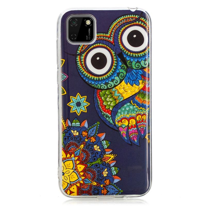 Hülle Huawei Y5p Handyhülle Fluoreszierende Mandala-Eule