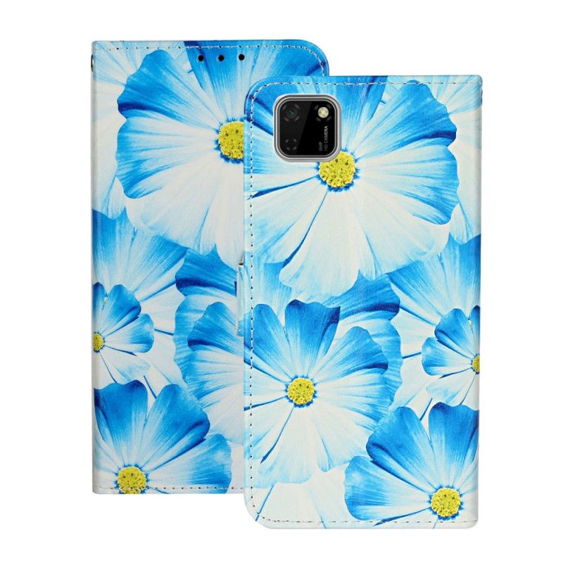 Lederhüllen Huawei Y5p Schwarz Unzählige Blumen