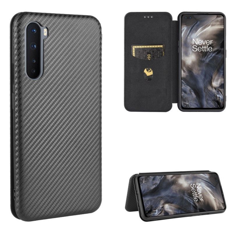 Flip Case OnePlus Nord Schwarz Gefärbtes Kohlenstoffsilikon