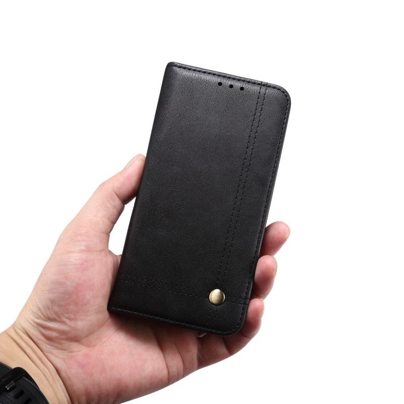 Flip Case OnePlus Nord Schwarz Genähter Ledereffekt