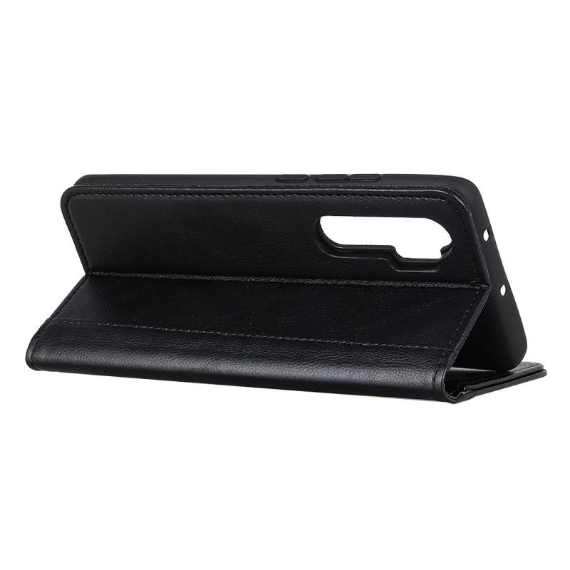 Flip Case OnePlus Nord Schwarz Litschi-Spaltleder