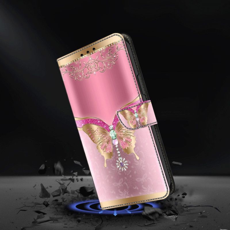 Lederhüllen Für Samsung Galaxy S24 Plus 5g Rosa-goldener Schmetterling