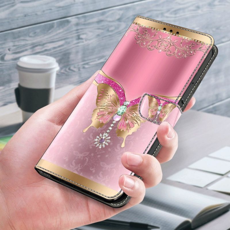 Lederhüllen Für Samsung Galaxy S24 Plus 5g Rosa-goldener Schmetterling