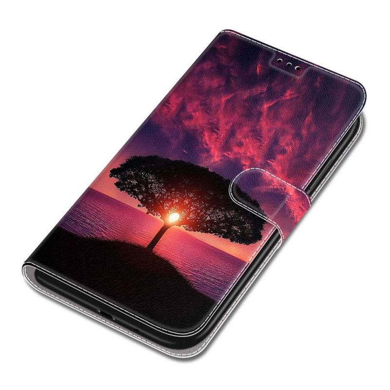 Lederhüllen Für Samsung Galaxy S24 Plus 5g Schwarzer Baum Bei Sonnenuntergang Mit Riemen