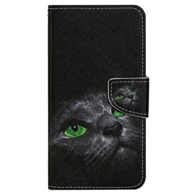 Lederhüllen Samsung Galaxy S24 Plus 5g Handyhülle Grünäugige Katze Mit Riemen