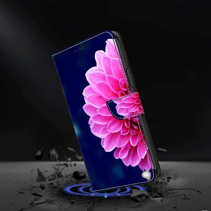 Lederhüllen Samsung Galaxy S24 Plus 5g Rosa Blumen Auf Blauem Hintergrund